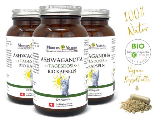 BIO Ashwagandha Dreierpack (3x 120 Kapseln) Vegan & Glutenfrei - Mit reinem Ashwagandha Pulver